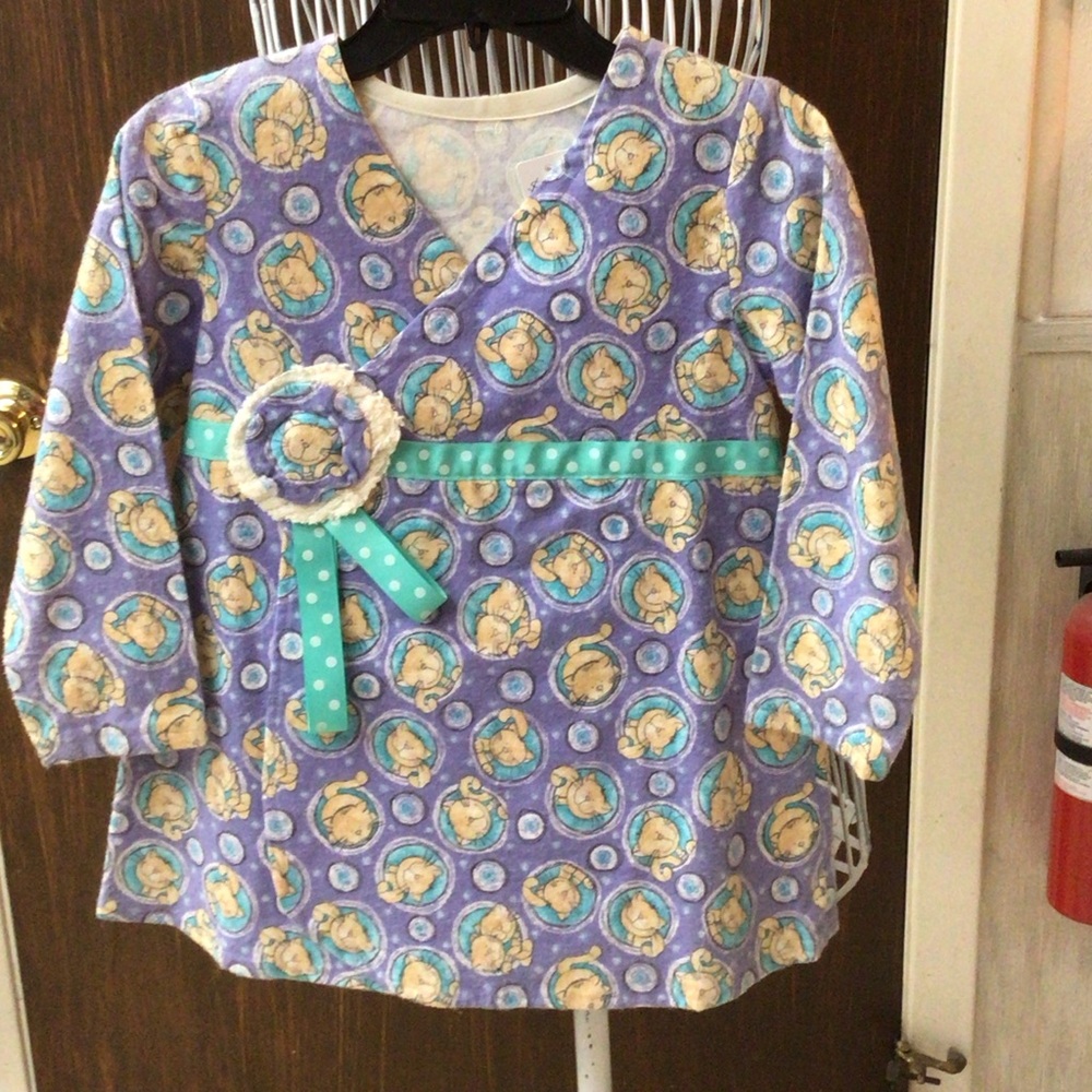 Cute Purple Baby Print shirt with Teal Ribbon and cat print